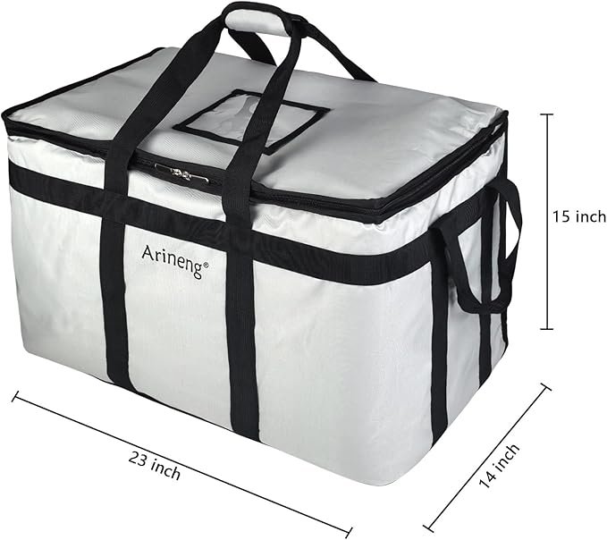 Food Delivery Insulated Bag Insulated Cold Meal Bag Built-in Base Plate For Hot and Cold Food Takeout Commercial Catering Transportation - 23 * 14 * 15 inches (NO Partitioned Grey)