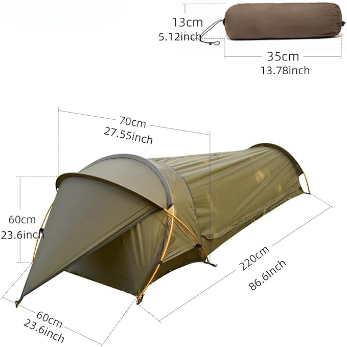 Ultralight Single Person Bivy Tent for Camp 1 Person 3 Season Waterproof Single Person Backpacking for Camping Hiking Backpack Bivy Tent Ultralight 2.2LBS 15D SIL-Coated Nylon PU3000MM