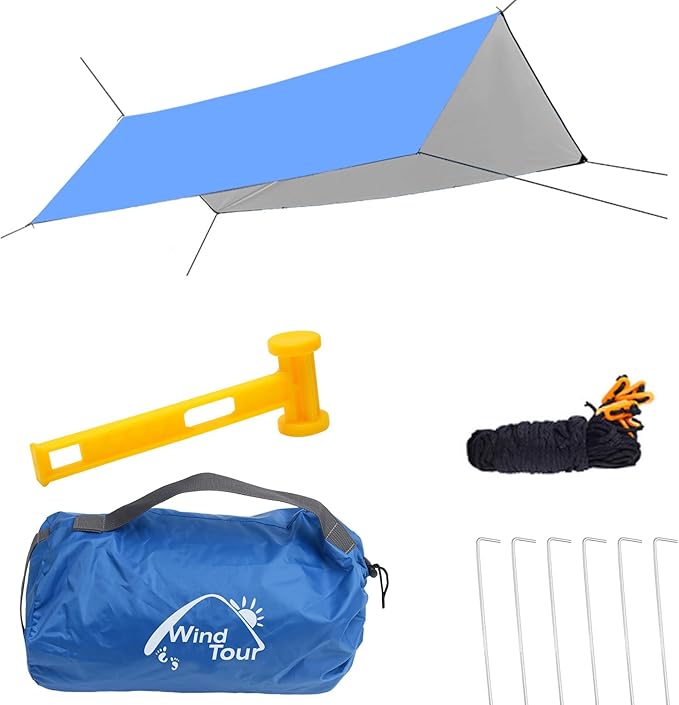Wind Tour Portable Multifunctional Tent - Footprint Traveling Awning Rain Fly Waterproof Shelter - Outdoor Camping Tarp &amp Sun Shelter for Hiking Beach (118118 in)