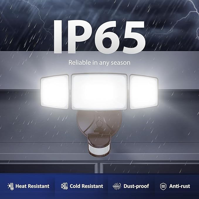 Onforu 75W LED Flood Light Motion Sensor Outdoor 7000lm Dusk to Dawn Flood Light Security Light with Three Head IP65 Waterproof Exterior Floodlight 6500k Wall Light for Entryway Stairs Yard Garage