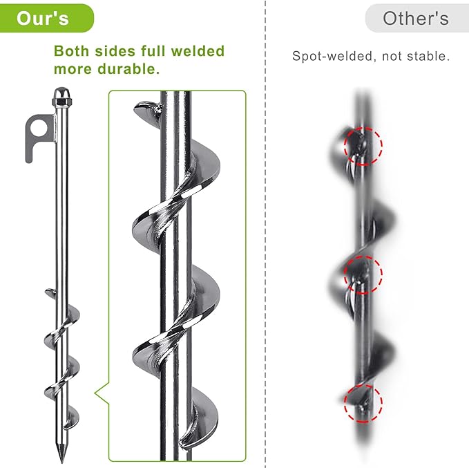 4 Pack Tent Stakes 12 Inch Heavy Duty Ground Anchors Fully Welded Spiral Earth Anchors for Camping Tents Trampolines Sheds Swing Sets Securing Animals