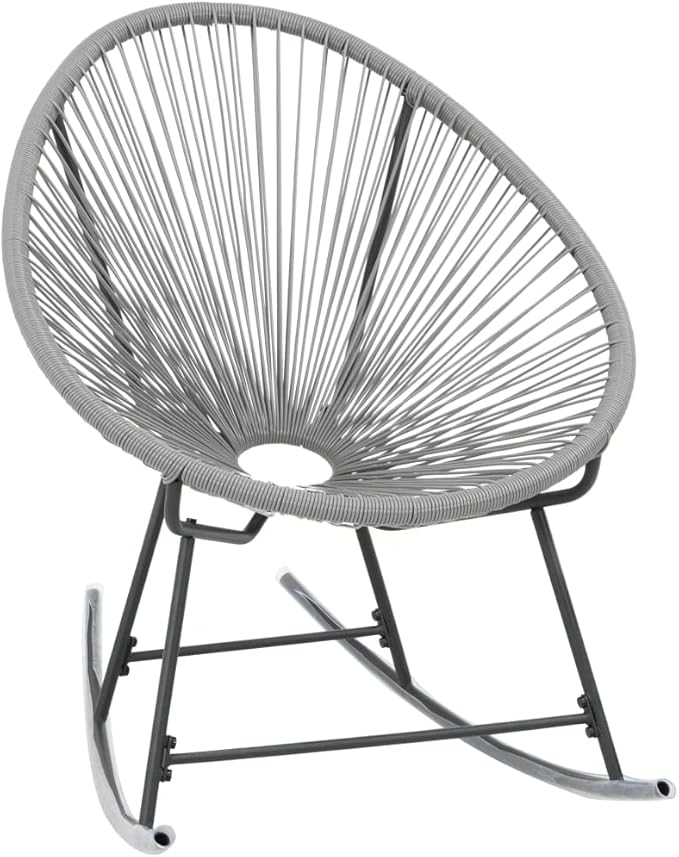 Outdoor Rocking Moon Chair Gray Poly Rattan PE Rattan Seat Powder-Coated Steel Frame Durable Outdoor Furniture Comfortable Lounge Chair for Patio Garden Yard