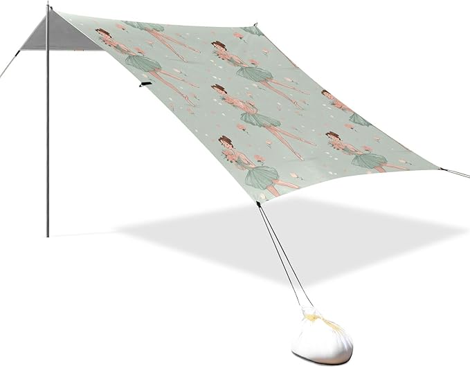 Flower Ballet Dancer Pattern Camping Sun Shelter Beach Tent Portable Beach Sun Shade Outdoor Canopy for Camping Trips Fishing Picnic