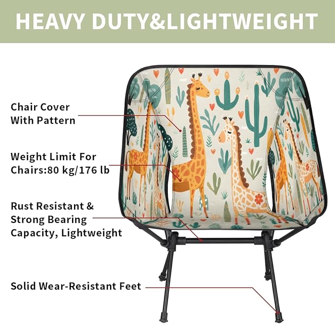 Animal Giraffe Flowers Camping Chair Lightweight Portable Chairs for Adults Easy Installation Outdoor Foldable Camping Chair for Camping Fishing Hiking Picnic Beach