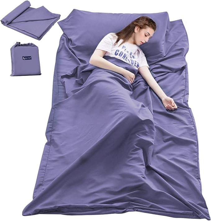 Sleeping Bag Liner Travel Sheets for Hotel Camping Sheets Travel Bed Sheets for Hotel Lightweight Single &ampDouble Compact Sleeping Bag Sack Breathable Travel Sleeping Bag for Hotels Adult Compact S