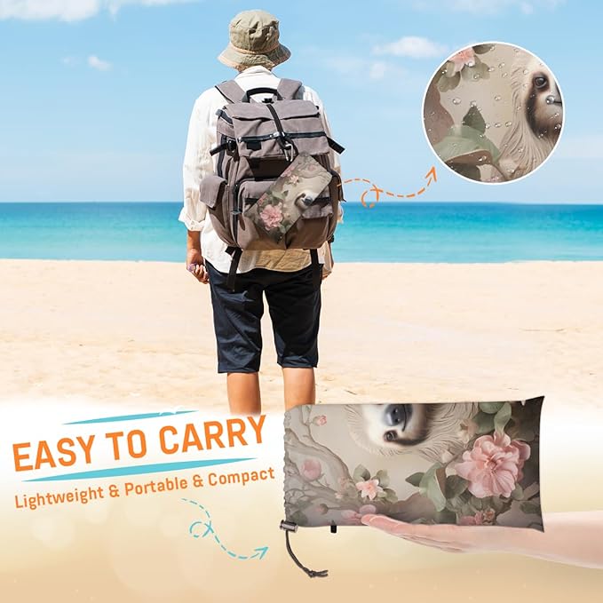 Waterproof Sandproof Beach Blanket 59''×68'' Sloth Polyester Outdoor Picnic Blanket with 4 Stakes &amp Storage Bag for BeachCampingVacation Flower
