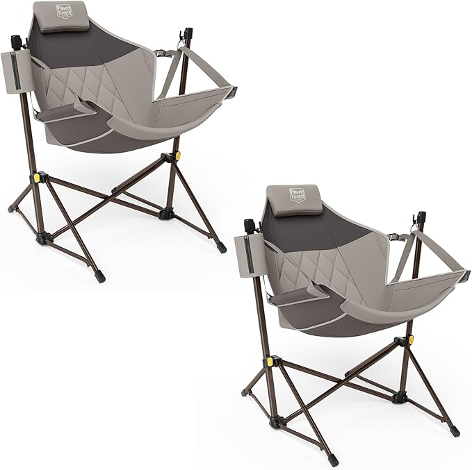 TIMBER RIDGE Hammock Camping Chair with Adjustable Backrest Portable Hammock Chair Supports 300lbs Swinging Camping Folding Chairs for Lawn Travelling and Patio Tan 2 Pack