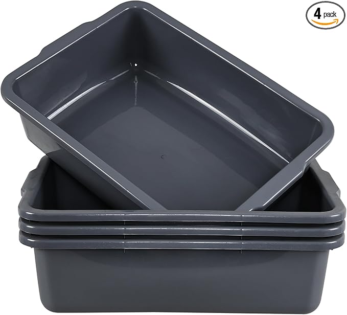 4-Pack 32 L Plastic Dish Tub Large Utility Bus Box Restaurant Dish Bin Gray