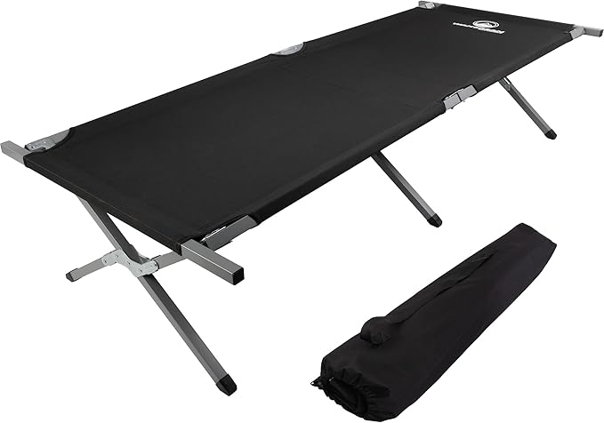Camping Cot - Portable Folding Camp Bed - 600D Sleeping Cot for Adults with Steel Frame by Wakeman Outdoors (Black)