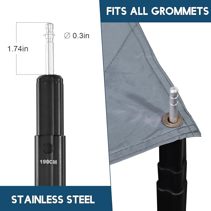 GEEWAY 2 Pcs 6.38FT Tarp Poles for Camping Heavy Duty Telescoping Tent Pole Aluminum Adjustable Tent Poles for Outdoor Activity Wilderness Adventure and RV Travel (Black)
