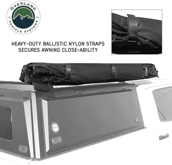 Overland Vehicle Systems 19690011 2.0-6.5’ XD Nomadic Self-Deploying 90 Degree Awning Unversal with Integrated LED Lights and Black Out | 61.6 Sq Ft of Coverage | Travel Cover Included