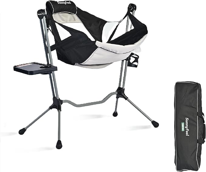 SUNNYFEEL Hammock Camping Chair Oversized Swinging Camping Chair Portable Hammock Chairs with Cup Holder Beach Mat MAX 300lbs Heavy Duty for Outdoor Travel Lawn Backyard Beach (Black)