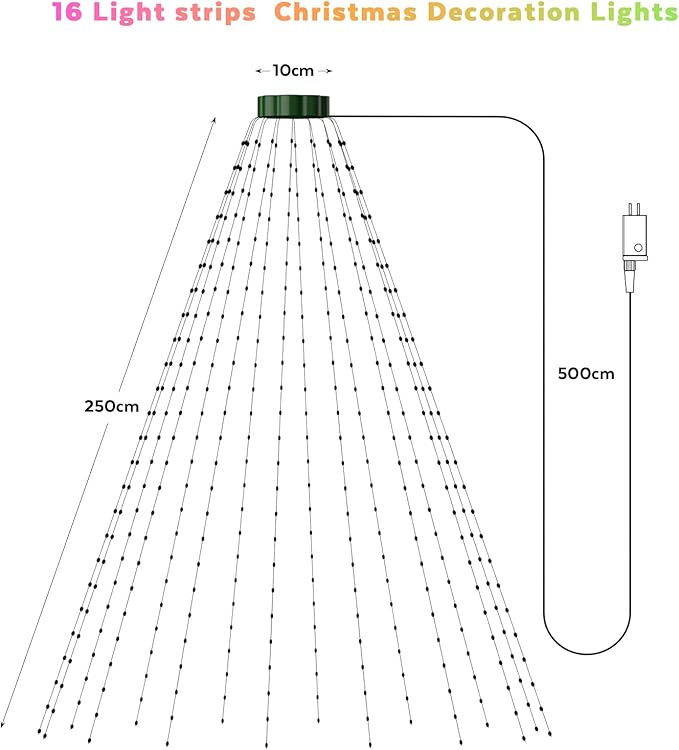 Christmas Tree Lights - 400 LED 8.2Ft x 16 Line String Lights with Timer Memory Function 8 Modes for Indoor/Outdoor Wedding Party Decoration (Multicolor)