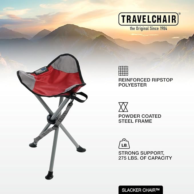 Travel Chair Slacker Tripod Chair for Camping Lightweight Chair Adjustable Carry Strap for Easy Transport | Oversized Duck Feet for Improved Stability | Perfect for Outdoor Adventures (Green)