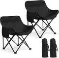 2 Pack Compact Camping Chairs Portable Folding for Outside with Carry Bag Lightweight Moon Chairs for Travel Picnic Hiking Beach Fishing 600D Oxford Supports 330lbs(Black)