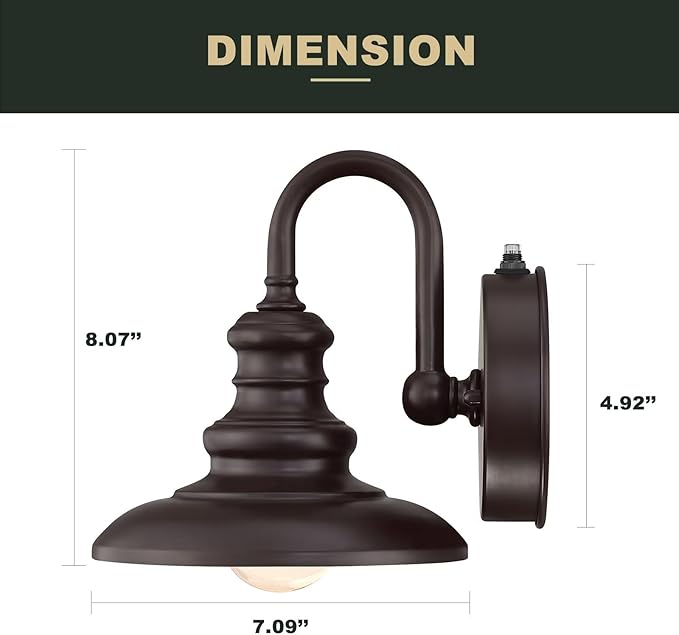 LONEDRUID Dusk to Dawn Sensor Outdoor Gooseneck Barn Light Fixtures Brown Exterior Wall Sconce Lighting Modern Outside Porch Lantern Waterproof Farmhouse Wall Mount Lamp for House Garage Patio