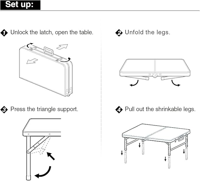 REDCAMP Heavy-Duty Aluminum Frame Camping Table 4ft Large Folding Table (48x24 Inches) with Adjustable Height Portable for Outdoor Picnic Tailgate Party
