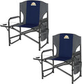 Oversized Directors Camping Chair Set of 2 Support 600 LBS Heavy Duty Folding Outdoor Chairs with Detachable Side Pocket and Adjustable Side Table for Outside BeachLawnFishing (Blue)