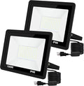 LED Flood Light Outdoor100W LED Work Light with ON/Off Switch Plug in Security Lights IP66 Waterproof 6500K 2Pack Portable Exteriores Floodlights for Yard Garage Stadium Garden Patio