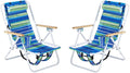 Beach Chairs for Adults 2 PackPortable Folding Backpack Beach Chair with Headrest Cup Holder and Wooden ArmrestsCup Holder for Outdoor/Lawn/PicnicFoldable Camping Chair (Blue Stripes-2Set)