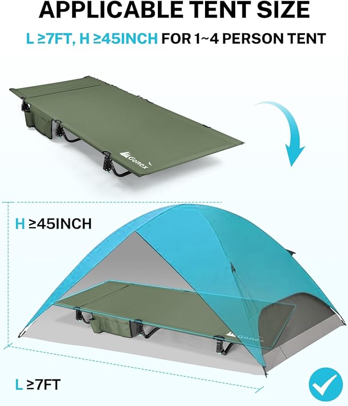 Gonex 31.5 Extra Wide Camping Cot with Premium Pillow Pocket Supports 350lbs Portable Ultralight Folding Cot Bed for Adults Travel Beach Home Sleeping (Army Green)
