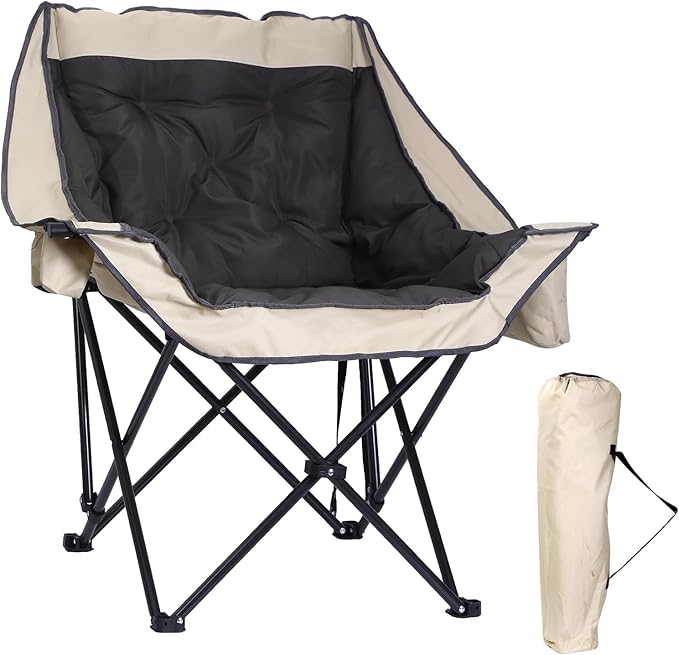 CDEN Camping Chair Thick Padded Lawn Chair Oversized Camping Chair Deluxe with Cup Holder Side Pocket Cooler Bag for Camping Hiking Picnic Travel Festival (1 Pack)