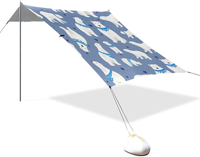 ALAZA Polar Bear Animal Beach Tent Sun Shelter UPF50+ Protection Beach Shade Canopy w/ 4 Sandbags for Outdoor Camping Fishing Backyard Fun Picnic 10x9 ft
