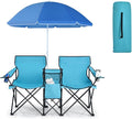 Double Camping Chair 2-Person Portable Beach Chair w/Removable Umbrella Cup Holders &amp Carrying Bag Folding Loveseat Chairs for Adults Outdoor Picnic (Turquoise)