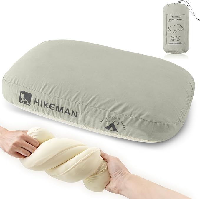HIKEMAN Camping Memory Foam Pillow - Ultralight Travel Backpacking Ergonomic Pillow with Removable CoverNeck Lumbar Support for Outdoor CampSportHikingBackpacking Sleep (Grey)