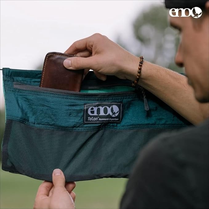 ENO Talon Hammock Organizer - Hanging Organizer for Camping &amp Backpacking Hammocks - Organizer Bag for Water Bottles Travel Essentials and Hiking Essentials - Marine/Seaglass