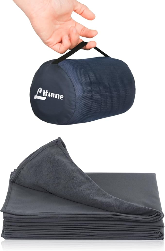Litume Travel Camping Blanket Lightweight and Breathable 67 x 48 in Soft Airplane Flight Blanket for Travelers Foldable Sheet with Stuff Sack for Train Camp backapcking Office Home (E651 Grey)