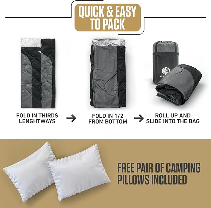 VENTURE 4TH Backpacking Sleeping Bag – XXL Double and Single Sizes - Lightweight Warm &amp Cold Weather Sleeping Bags for Adults Kids &amp Couples – Ideal for Hiking Camping &amp Outdoor Adventu