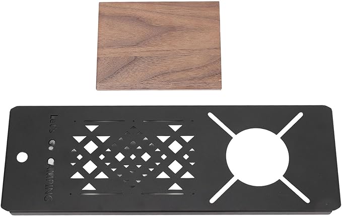 Alomejor Camping Table Portable Stainless Steel Outdoor Table Walnut Wood Stand for Family Gatherings Camping Trips BBQ Cooking