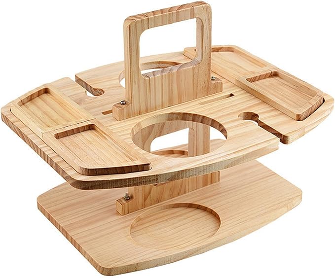 Portable Wine Table Outdoor Wooden Folding Table with Snack Tray 2 Wine Glasses Holder Beach Indoor Snack Bed Table Picnic Tray Tables for Beach Camping RV Outdoor Concerts