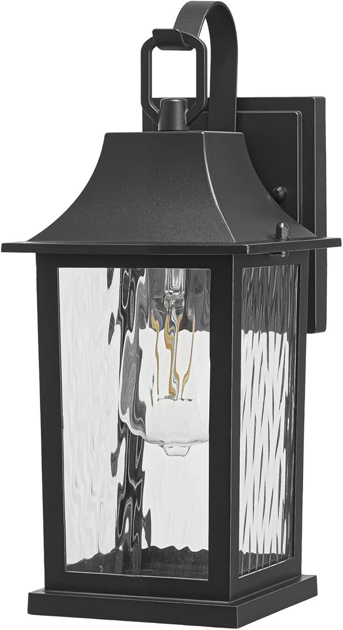 Outdoor Wall Light 13 Sconce with Water Pattern Glass Waterproof &amp Rustproof Exterior Lighting Weatherproof Front Porch Lightsfor House Garage Doorway Patio (1 Pack Black)