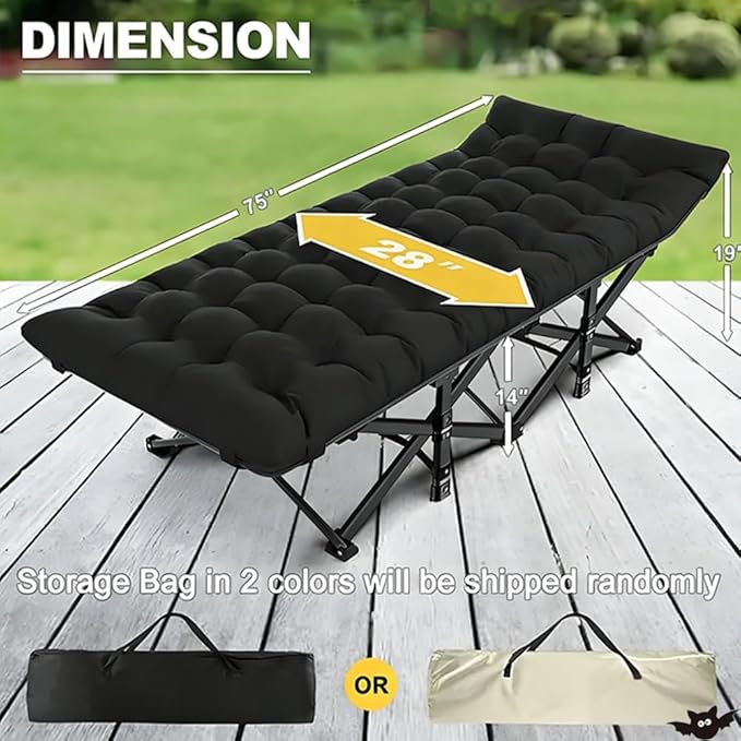 Camping bed with a load capacity of 560/660/760 lbs with a mattress and a storage bag. It is a foldable and easy-to-store guest bed A version without a mattress is also available (Black 560lbs)