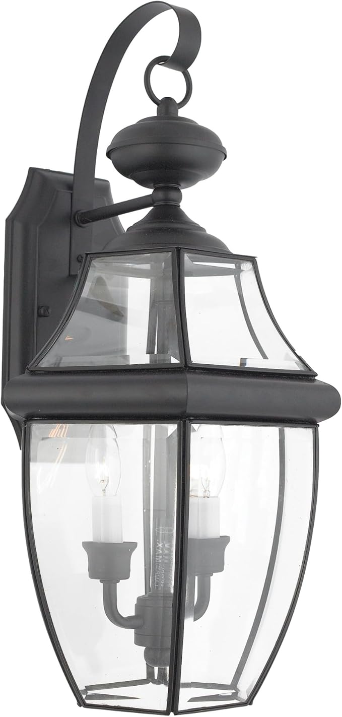 Quoizel Newbury 20 Outdoor Wall Lantern 2-Light Mystic Black with Clear Beveled Glass E12 Base French Country Style