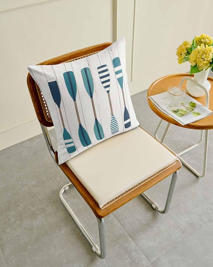 Outdoor Pillows Waterproof Striped Lake Paddles Bedding Throw Pillows with Insert for Couch Sofa Bed Summer Watercolor Vintage Wood Grain 18x18 Inch Camping Patio Pillow Set of 2