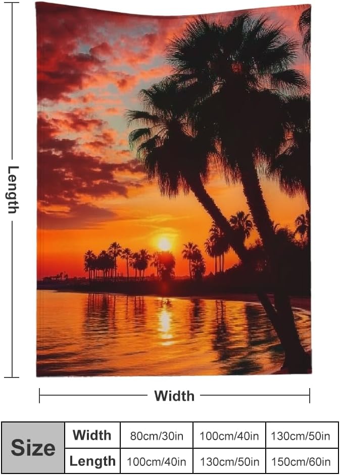 Sunset Palm Trees Water Flannel Blanket Soft Cozy Multifunctional Blanket for Sofa Travel Camping All Season Use 50x60in