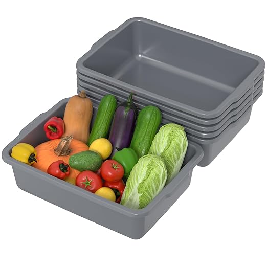 6-Pack 24 L Commercial Bus Tub Plastic Bus Box Gray