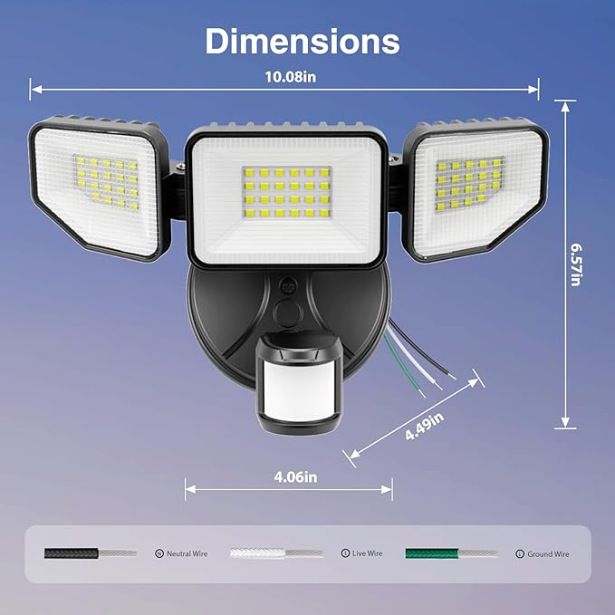 65W 6500LM Flood Lights Outdoor Motion Sensor Hardwired Security Floodlights 6500K IP65 Waterproof Dusk to Dawn Lighting Outside Black 1 Pack