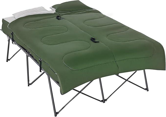 Outsunny 2-Person Folding Camping Cot Portable Outdoor Bed Set with Sleeping Bag Inflatable Air Mattress Comfort Pillows and Carry Bag Soft and Comfortable for Outdoor Travel Camp Beach Vacation