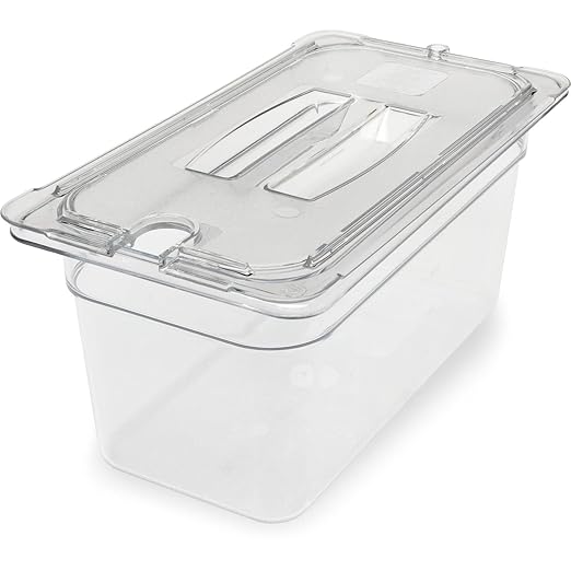 Carlisle FoodService Products Storplus Food Storage Container Food Pan Chafing Pan with Spoonable Corners for Catering Buffets Restaurants Polycarbonate (Pc) 1/3 Size 6 Inches Deep Clear