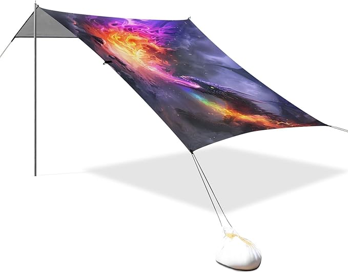 ALAZA Rabinbow Dragon Beach Tent Sun Shelter UPF50+ Protection Beach Shade Canopy w/ 4 Sandbags for Outdoor Camping Fishing Backyard Fun Picnic 10x9 ft