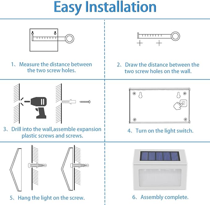 Solar Lights Outdoor Waterproof Deck Light Solar Stair Lights Outside LED Step Lighting Stainless Steel for Paths Patio Garden Yard Pack of 6