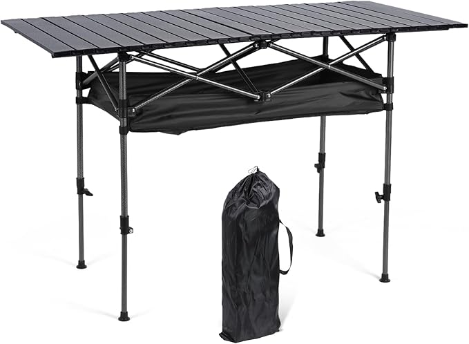 Outdoor Folding Table with Carrying Bag Roll-Up Rectangular Table Large Capacity Ultralight Dinner Desk for Picnic Camping Trip Beach BBQ