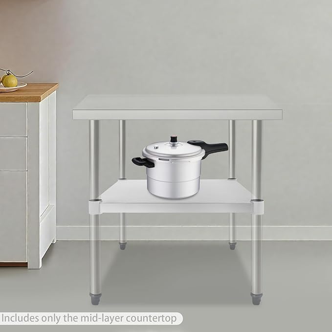 Eapmic Undershelf for Work Tables Adjustable Lower Shelf Stainless Steel Bottom Shelf Add for Commercial Prep Table Restaurant Kitchen Bakery Garage Workshop Use (21.65x21.65in)