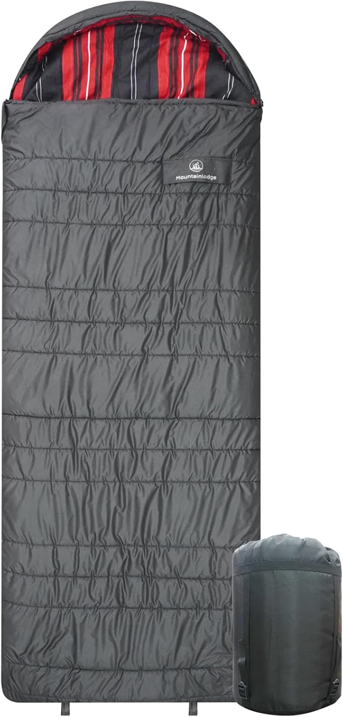 Mountainlodge Polycotton Sleeping Bag for AdultCold&ampWarm Weather Large with Compression Sack and Water Resistant for Family CampingTravel and Car Camping