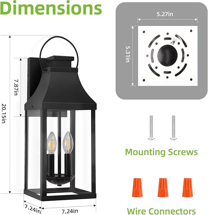 tewei 2-Pack Outdoor Wall Lights 20'' Porch Light Outdoor Wall Sconce Lantern Modern Black Exterior Lighting Fixture Wall Mount Outside Light for House Garage
