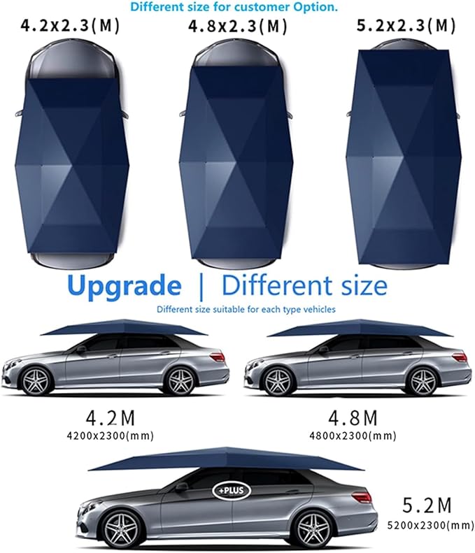 Fully Automatic Car Tent Umbrella Car Umbrella Roof Top Sun Shade Cover Electric Portable Folding Waterproof All Weather Car Cover Protection from Hail Snow Sun Bird Poop (189 inch)